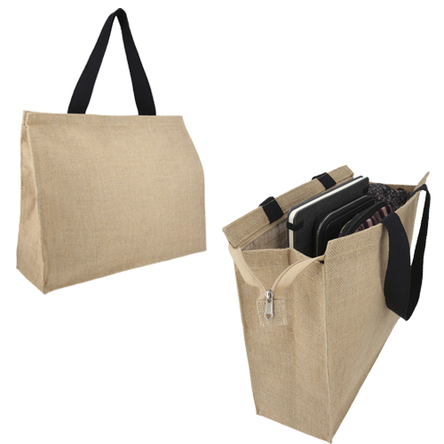 BL-065, Bolsa de yute con láminado en el interior, con cierre, asa y fuelle de 15 cm.